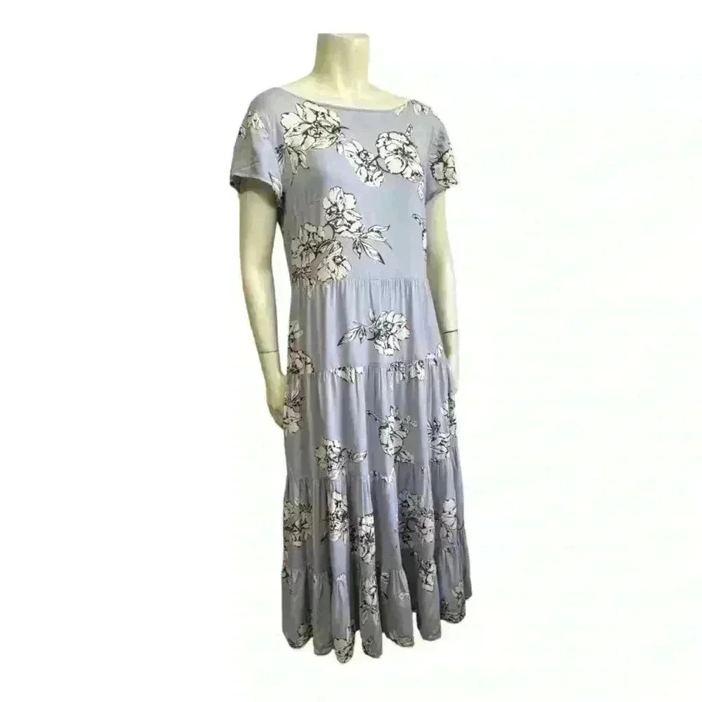 Free People Periwinkle Rita Tiered Midi Dress Floral Open Back Women’s XS - Picture 2 of 7